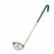 Winco LDC-4 Stainless Steel 15 1/2" 1 Piece 4 oz. Serving Ladle w/ Green PVC Coated Handle 1 image