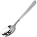 Winco SPS-P8 8" Stainless Steel Slanted Perforated Plating Spoon, Satin Finish 1 image