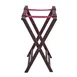 Winco TR-34W Tray Stand – 32" High Rubberwood, Mahogany Finish, Brown Frame with Red Strap, for Waitstaff Service 1 image